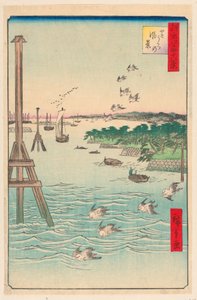 Näkymä Shiban rannikolle (Shibaura no fukei) Sarjasta Sata Kuuluisia näkymiä Edoon tekijältä Ando Hiroshige