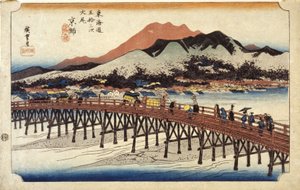 (Figuures Crossing Bridge) tekijältä Ando or Utagawa Hiroshige