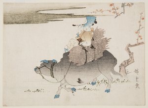 Karjamies ja lehmä (värillinen puupalikkaprintti) tekijältä Ando or Utagawa Hiroshige