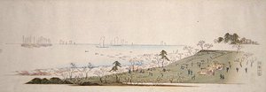 Cherry-Blossom Time, ihmiset piknikillä Gotenyamassa (värillinen puupalikkaprintti) tekijältä Ando or Utagawa Hiroshige