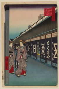 Cotton-Goods Lane, Odenma-cho tekijältä Ando or Utagawa Hiroshige