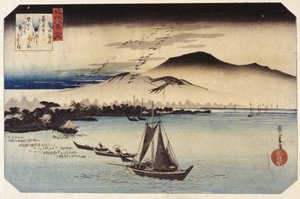 Descending Geese At Katada (värillinen puupalikkaprintti) tekijältä Ando or Utagawa Hiroshige