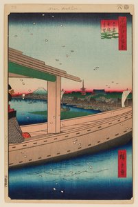 Kaukaisempi näkymä Kinryuzan-temppeliin ja Azuma-sillalle (Azumabashi Kinryuzan Enbo) tekijältä Ando or Utagawa Hiroshige