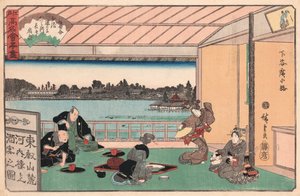 Ando Hiroshigen juomat ravintolassa tekijältä Ando or Utagawa Hiroshige
