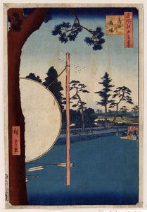 Japanilainen printti: Hippodromi Takatassa (Tokio, Japani). (Sarja sata kuuluisaa näkymää Edosta). (The Horse Track at Takata. Sata kuuluisaa näkymää Edosta). Utagawa Hiroshigen (1797-1858) teos, puupiirros tekijältä Ando or Utagawa Hiroshige
