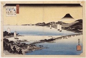 Evening Glow At Seta (värillinen puupalikkaprintti) tekijältä Ando or Utagawa Hiroshige