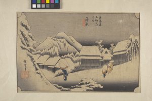 Ilta lumisadetta Kamborassa tekijältä Ando or Utagawa Hiroshige