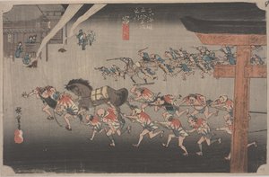 Festivaali Atsuta-pyhäkössä tekijältä Ando or Utagawa Hiroshige