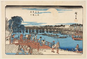 Ilotulitus Ry?goku-sillalla (Ry?goku hanabi) (värillinen puupalikkaprintti) tekijältä Ando or Utagawa Hiroshige