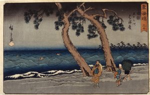 Hamamatsu Station (värillinen puupainatus) tekijältä Ando or Utagawa Hiroshige
