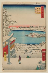 Näkymä kukkulan laelta, Yushima Tenjinin pyhäkkö tekijältä Ando or Utagawa Hiroshige