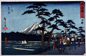 Japanilainen maisema tulivuorella ja mäntyllä - Hiroshige the Younger (Utagawa Hiroshige) japanilainen printti tekijältä Ando or Utagawa Hiroshige
