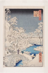 Meguro Drum Bridge ja Sunset Hill (Meguro Taikobashi Y?hinooka) (värillinen puupalikkaprintti) tekijältä Ando or Utagawa Hiroshige