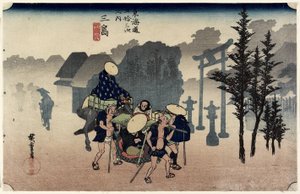 Morning Mist, Mishima, c. 1833 tekijältä Ando or Utagawa Hiroshige