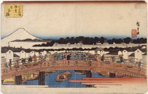 Nihonbashi (värillinen puupainatus) tekijältä Ando or Utagawa Hiroshige