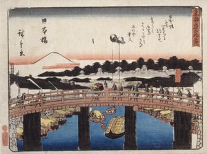 Nihonbashi (värillinen puupainatus) tekijältä Ando or Utagawa Hiroshige