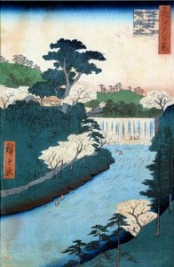 Sata kuuluisaa näkymää Edoon: Otonashioji-joen pato. Utagawa Hiroshigen (1797-1858) japanilainen printti 1800-luvulla. Yksityinen kokoelma. tekijältä Ando or Utagawa Hiroshige