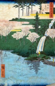 Sata kuuluisaa näkymää Edolle; näkymä Chiyo a Meguro -lammikolle. Utagawa Hiroshigen (1797-1858) japanilainen printti 1800-luvulla. Yksityinen kokoelma tekijältä Ando or Utagawa Hiroshige