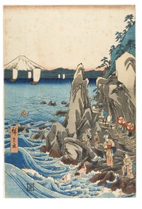 Pyhiinvaellus Benzaiten-patsaan näyttelyyn Iwayan pääpyhäkössä Enoshimassa Sagamin maakunnassa, n. 1847-1852 (puupainatus paperille) tekijältä Ando or Utagawa Hiroshige