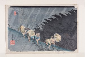 Sh?no: Driving Rain (Sh?no, hakuu) (värillinen puupainatus) tekijältä Ando or Utagawa Hiroshige