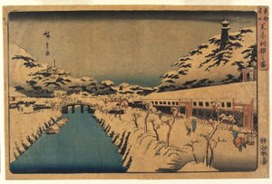 Lunta Akabanen sillalla Shibassa, 1844-45 tekijältä Ando or Utagawa Hiroshige