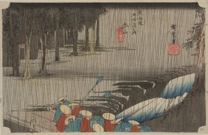 Kevätsade tekijältä Ando or Utagawa Hiroshige