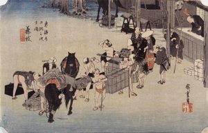 Station 23, Fujieda (värillinen puupainatus) tekijältä Ando or Utagawa Hiroshige