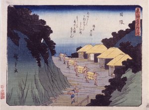 Station 26, Nissaka (värillinen puupainatus) tekijältä Ando or Utagawa Hiroshige