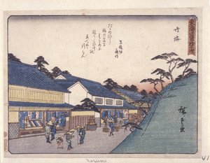 Station 41, Narumi (värillinen puupainatus) tekijältä Ando or Utagawa Hiroshige