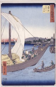 Station 43, Kuwana (värillinen puupainatus) tekijältä Ando or Utagawa Hiroshige