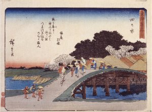 Station 44, Yokkaichi (värillinen puupainatus) tekijältä Ando or Utagawa Hiroshige