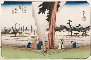 Winter View, Hamamatsu, sarjasta "The Fifty-Three Stations of The Tokaido", n. 1834 tekijältä Ando or Utagawa Hiroshige