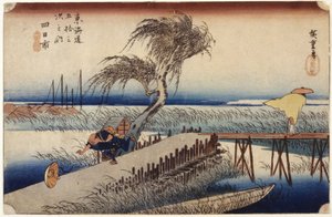 Yokkaichi (Station #44) (värillinen puupainatus) tekijältä Ando or Utagawa Hiroshige