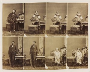 Muotokuvia istumassa 41494: Tohtori Magnan ja hänen poikansa ja tyttärensä, n. 1861 (albumiprintti (8 leikkaamatonta cartes de visitea)) tekijältä Andre Adolphe Eugene Disderi