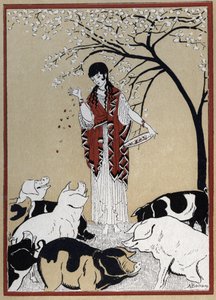 Homeroksen Odysseia: "" Circe noita ja Ulysseuksen seuralaiset muuttuivat sioiksi" (Odyssey of Homer: "" Noita Circen ja Odysseuksen seuralaiset muuttuivat sikoiksi") Andre Bonamyn (1880-1943) kuvitus teoksessa "The Ulysseksen paluu”, kirjoittanut Jean Bap tekijältä Andre Bonamy