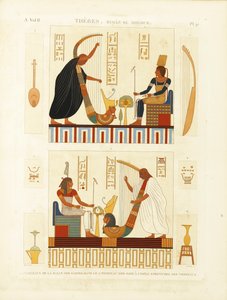 Maalauksia kahdesta harppusta farao Ramses III:n haudassa Kuninkaiden laaksossa. The D:stä