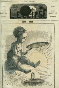 1870, sosiaalinen keittiö: pikkutyttö keittää kreppiä auringon lämmittämässä uunissa. Kansi "" L