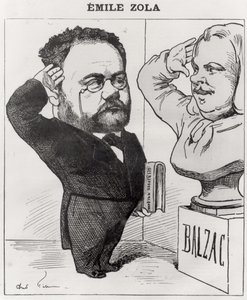 Emile Zolan (1840-1902) karikatyyri, joka tervehtii kunniakuvaa (1799-1850) 1878