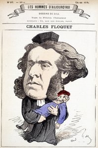 Sarjakuva Charles Floquet (1828-1896), lakimies ja neuvoston puheenjohtaja vuosina 1888-1889. Hän haavoitti kenraali Boulangerin kaksintaistelussa, jonka ideoita hän taisteli. Gillin piirustus teoksessa "Nykyajan miehet". tekijältä Andre Gill