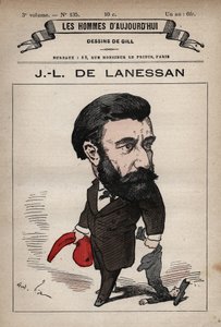 Sarjakuva Jean Marie Antoine de Lanessanista (1843-1919) Englannin valtiomiehestä Les Hommes d