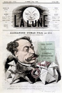 Gillin sarjakuvapiirros Alexandre Dumas Filsistä. Kansi "" La Lune"" 24.3.1867. tekijältä Andre Gill