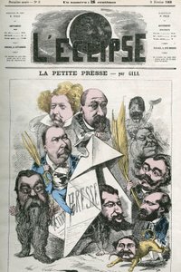 "La Petite Pressen" luominen, mukana Jannin, Delsaux, Hermant, Hemery, De Balathier, Bragelonne, Dumas, Ponson du Terrail, Jean du Boys, Revillon ja Coste. Kansi "" The Eclipse", kirjoittaja Gill, 9. helmikuuta tekijältä Andre Gill