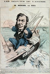 Emile-Justin Menier (1826-81) (värinen lito) tekijältä Andre Gill