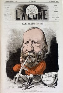 Giuseppe Garibaldi (1807-1882), hymni rauhalle - kirjoittanut Gill, elokuvassa "The Moon" 22.9.1867 tekijältä Andre Gill