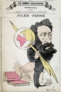 Jules Verne puristaa maata kynään - kirjoittanut Gill teoksessa "Tämän päivän miehet"