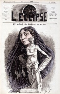 Mademoiselle Agar (Odéonista) Näyttelijä Ranskan Akatemiassa. Piirustus Gill in the Eclipse tekijältä Andre Gill