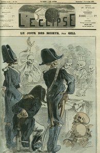 Kuolleiden päivänä Napoleon III (1808-1873) oli tuomarina luurankokokouksessa Sedanin tappion vuoksi. Kansi "" L