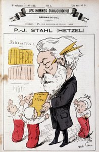 Pierre Jules Hetzelin muotokuva, joka tarjoaa Stahlin teoksia (salanimensä) taaperoille, "" Nykyajan miehet", n.d. myöhään 19. tekijältä Andre Gill