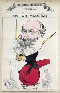 Muotokuva Amedee-Victor Meunierista (1817-1894), tieteellinen toimittaja, hän Iuvra tieteen popularisoinnissa. Sarjakuva Gill, Paris. tekijältä Andre Gill