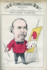 Benjamin Raspailin (1823-1899), ranskalaisen taidemaalarin ja poliitikon muotokuva, hän oli 14. heinäkuuta kansallisen juhlapäivän lain alullepanija. Sarjakuva Gill, Paris. tekijältä Andre Gill